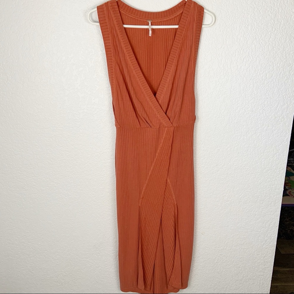 Free People Orange Ribbed Sleeveless Dress Small